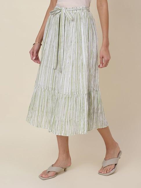 fabindia green cotton striped a-line skirt