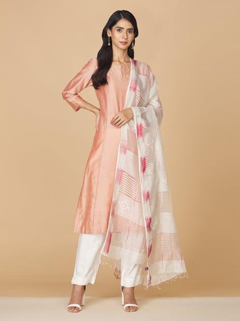 fabindia off-white embroidered dupatta