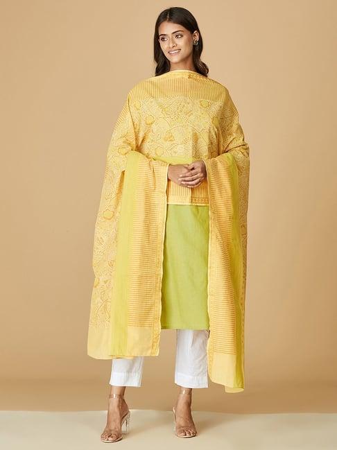 fabindia mustard cotton printed dupatta