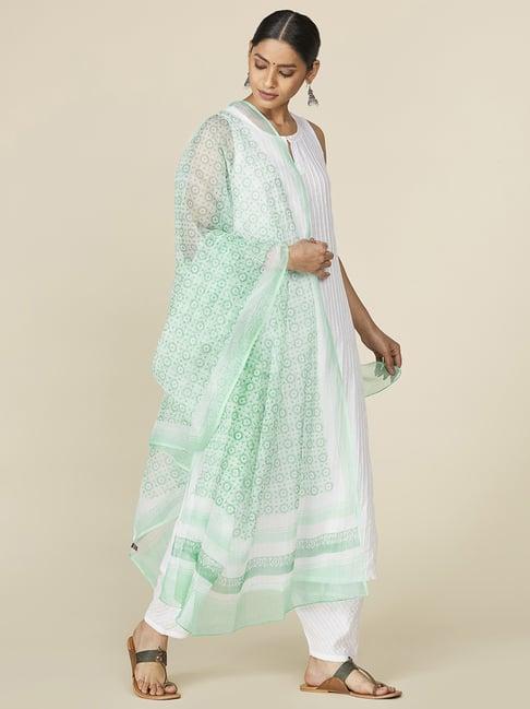 fabbasics by fabindia green printed dupatta