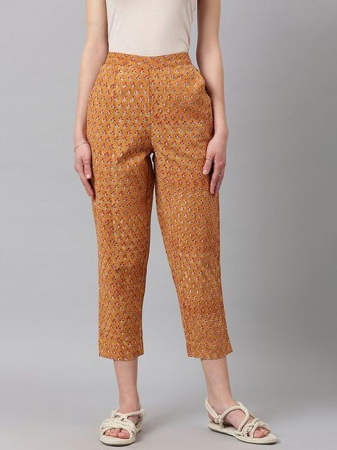 fabbasics by fabindia mustard cotton printed pants