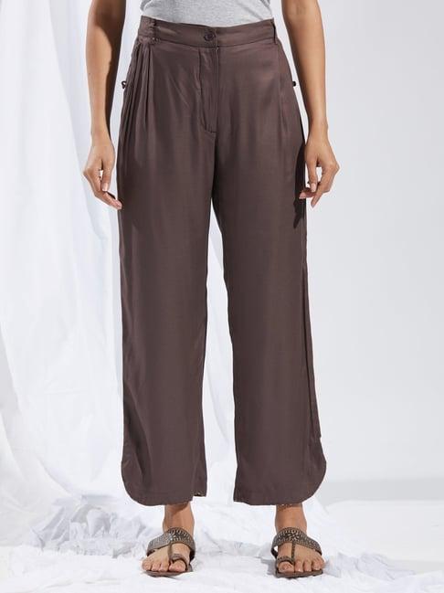 fabindia brown viscose mid rise pants