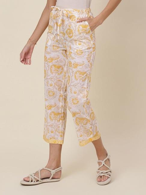 fabbasics by fabindia yellow cotton printed pants