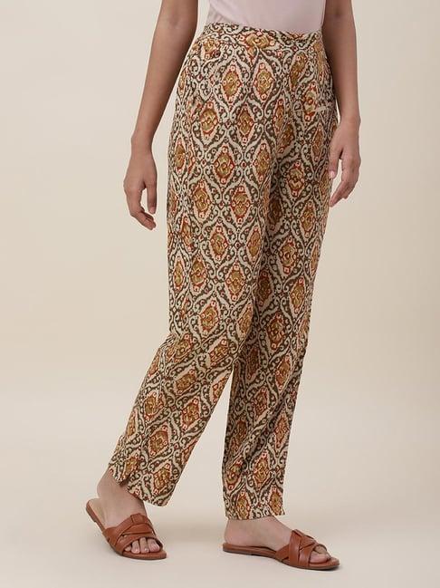 fabindia off-white viscose printed pants