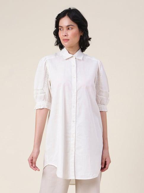 fabindia beige cotton shirt collar tunic