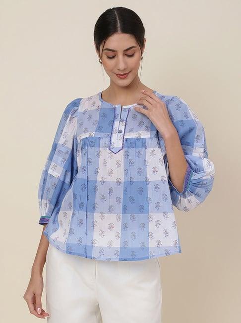 fabindia blue cotton printed top