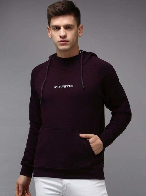 showoff violet cotton regular fit hooded sweatshirt