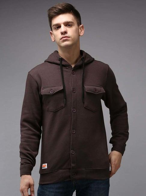 showoff coffee brown cotton regular fit hooded sweatshirt