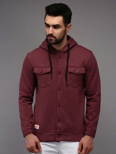 showoff mauve cotton regular fit hooded sweatshirt