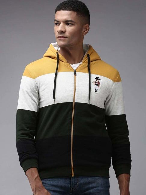 showoff multi cotton regular fit striped hooded sweatshirt