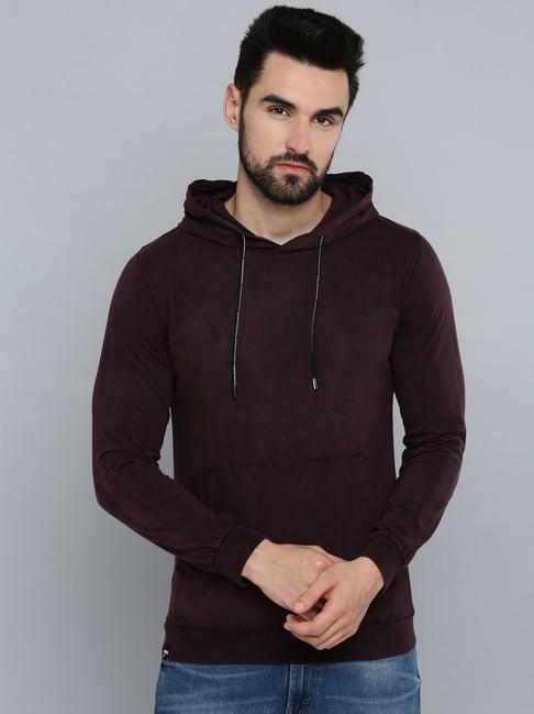 showoff violet cotton regular fit hooded sweatshirt