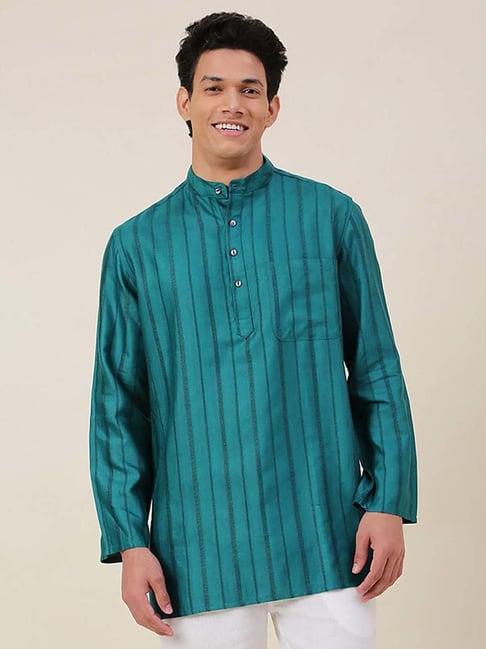 fabindia teal green regular fit striped kurta