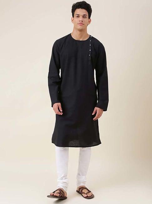 fabindia black cotton regular fit checks kurta