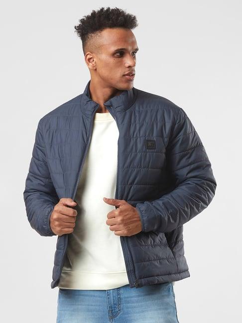 starter navy regular fit high neck jacket