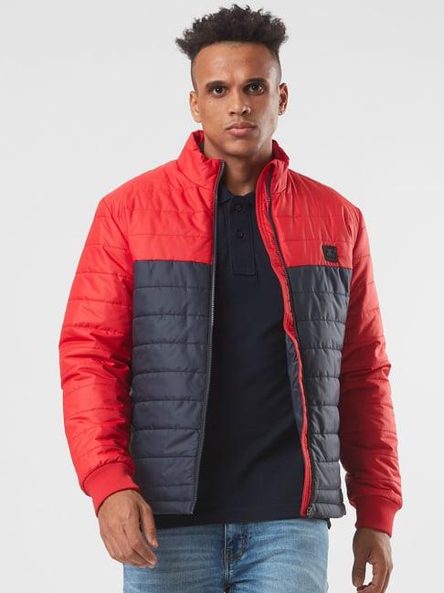 starter navy & red regular fit high neck jacket