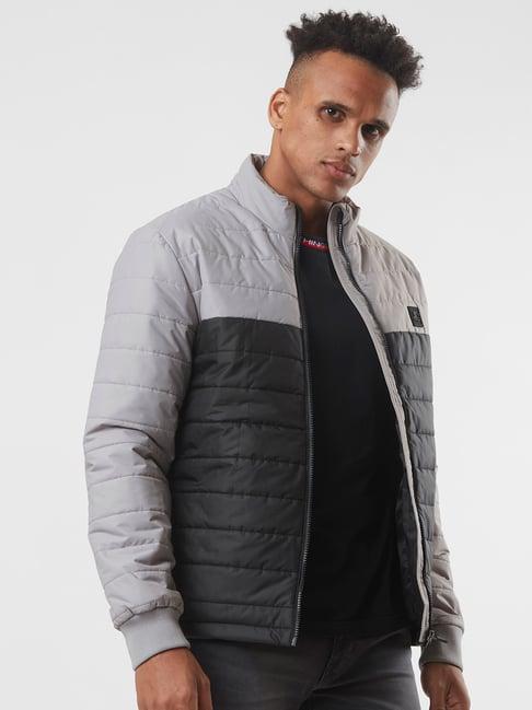 starter black & grey regular fit high neck jacket