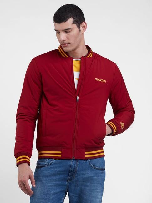 starter maroon regular fit mandarin collar jacket