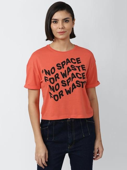 forever 21 orange printed t-shirt