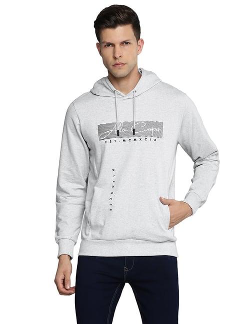 allen cooper light grey regular fit printed hooded sweatshirt