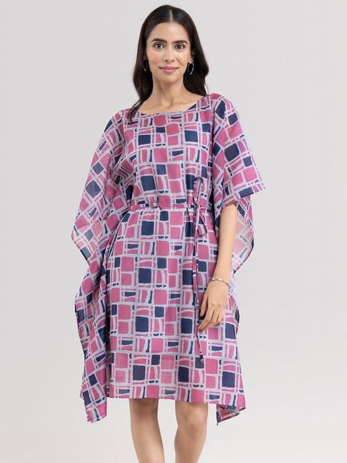 pink fort pink & blue printed kaftan