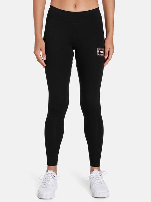 puma black cotton logo print mid rise tights