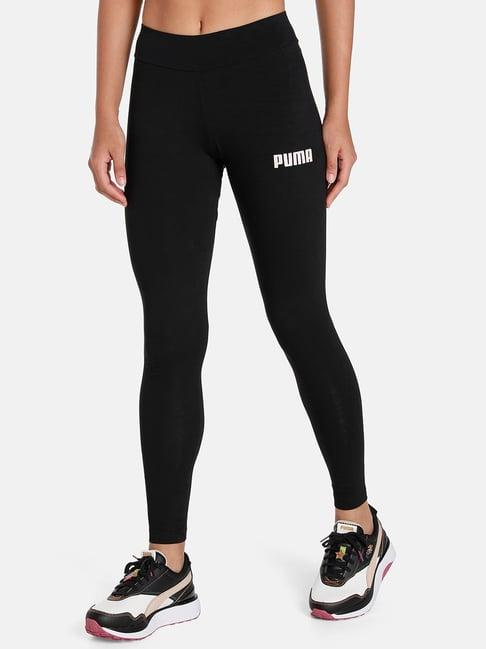 puma black cotton logo print mid rise tights