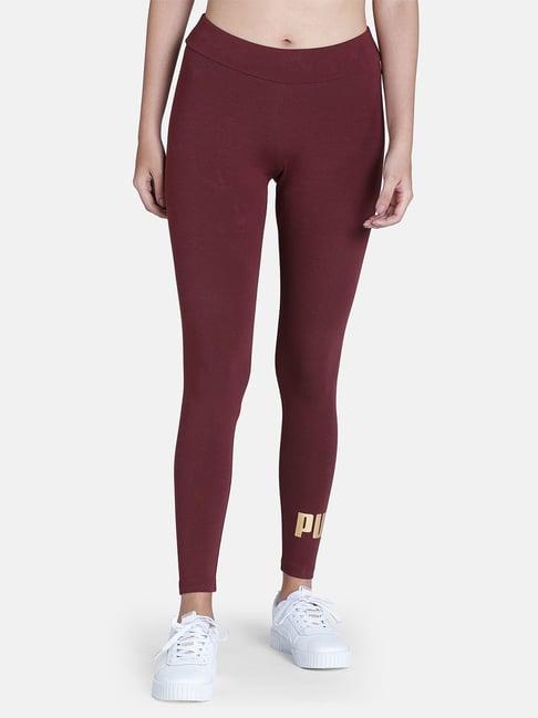 puma wine cotton logo print mid rise tights