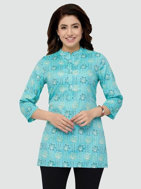 saree swarg blue floral print straight kurti