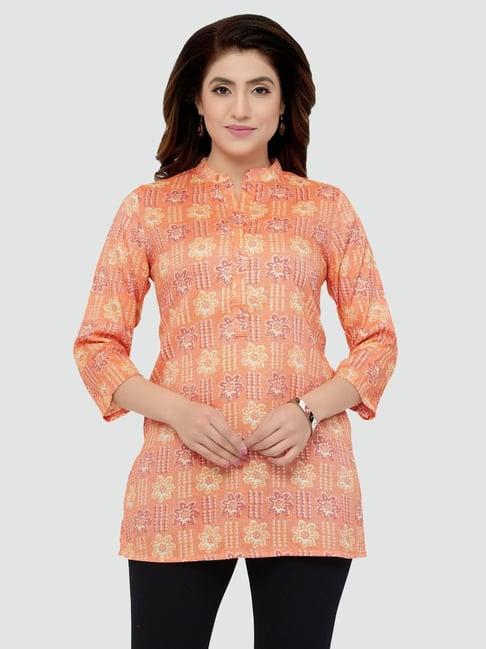 saree swarg orange floral print straight kurti