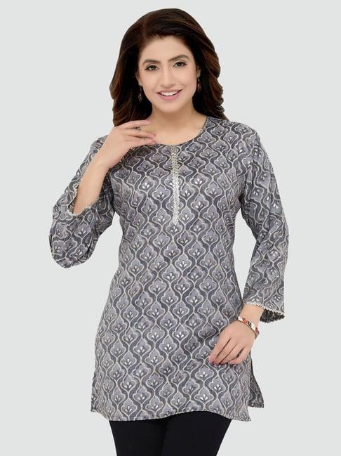 saree swarg grey printed straight kurti