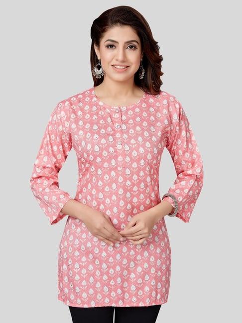 saree swarg pink floral print straight kurti