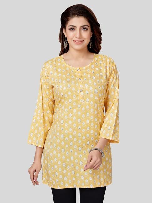 saree swarg yellow floral print straight kurti