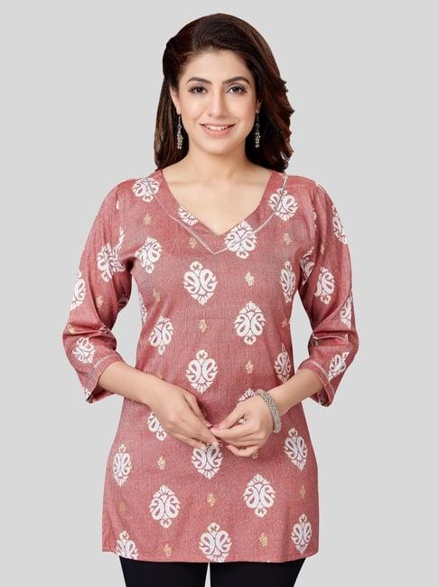 saree swarg pink printed straight kurti