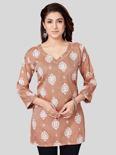 saree swarg peach printed straight kurti