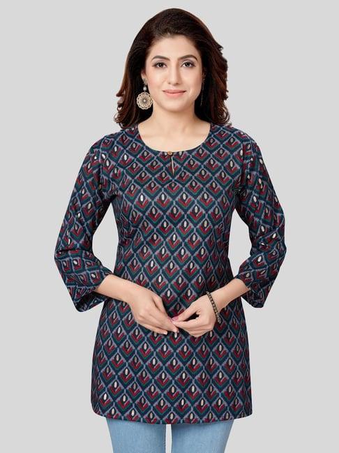 saree swarg navy printed straight kurti