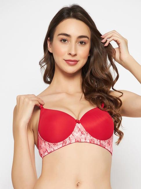 clovia red printed full coverage non-wired t-shirt bra