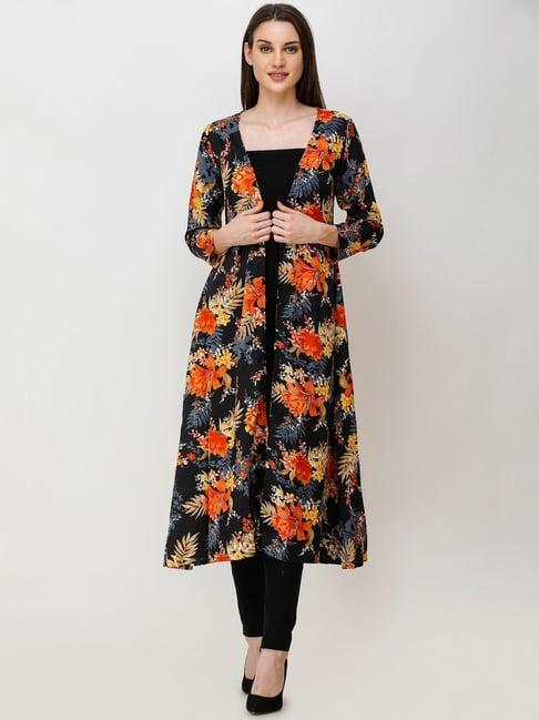 cation black floral print shrug