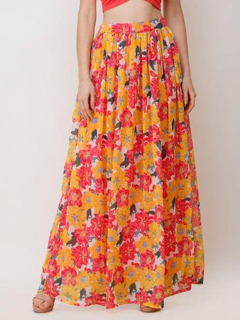 cation yellow floral pattern maxi skirt