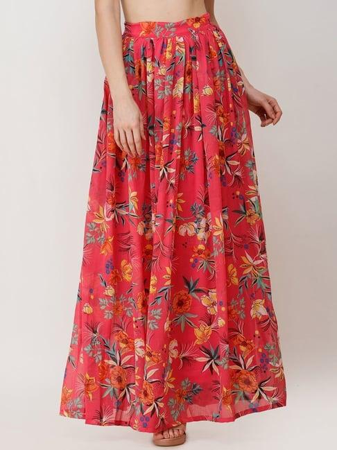 cation pink floral pattern maxi skirt