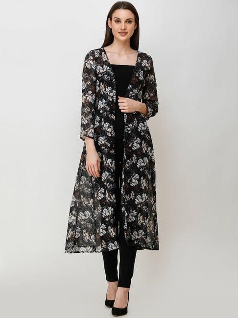 cation black floral print shrug