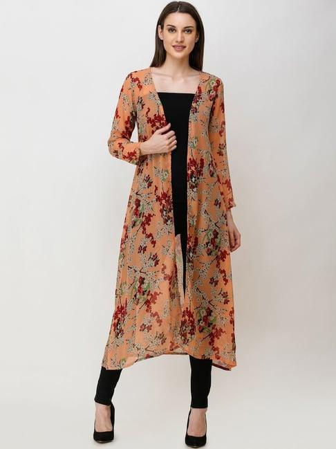 cation orange floral print shrug