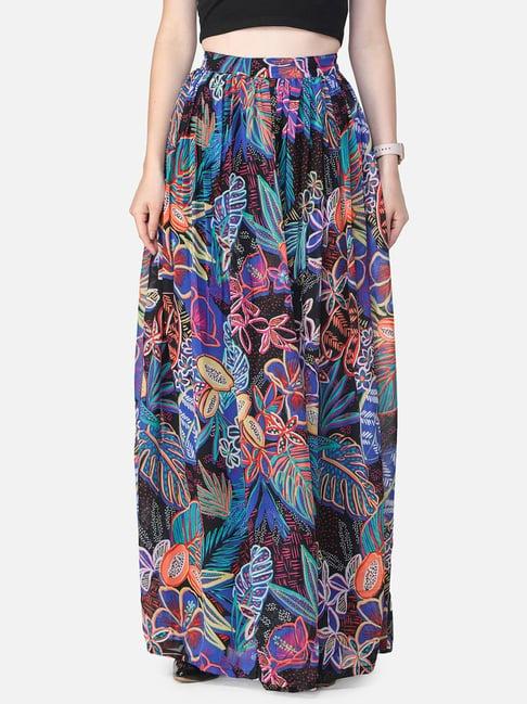 cation multicolored floral pattern maxi skirt