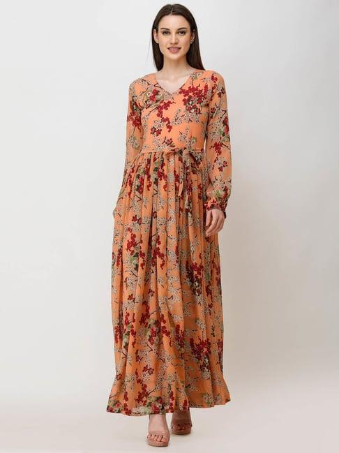 cation orange floral print maxi dress