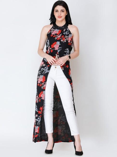 cation black floral print sleeveless top