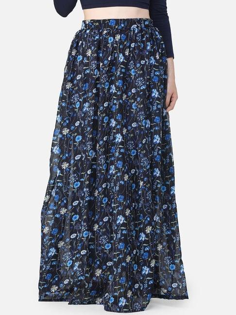 cation navy floral pattern a-line skirt