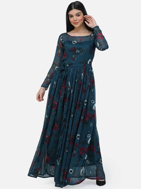 cation blue floral print maxi dress