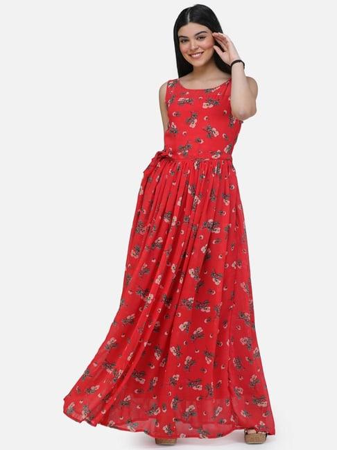 cation red floral print maxi dress