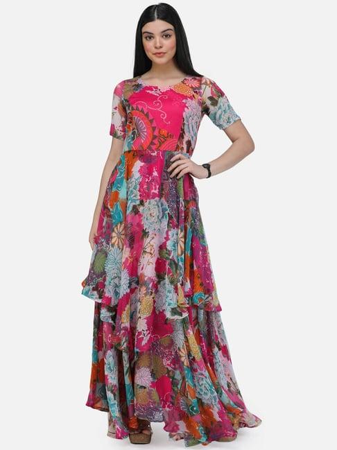 cation multicolored floral print maxi dress