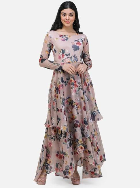 cation beige floral print maxi dress