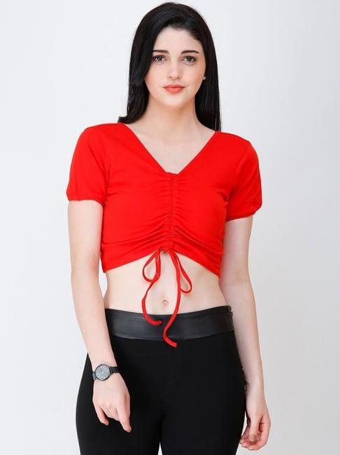 cation red v neck crop top